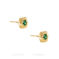 Yellow Gold Birthstone Earrings, Emerald