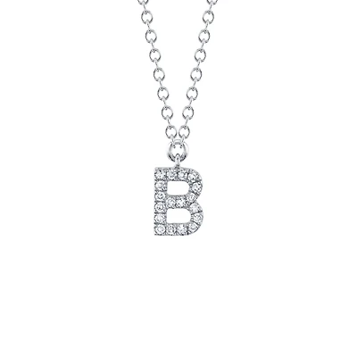 Initials White Gold and Diamond Pavé Letter B Necklace