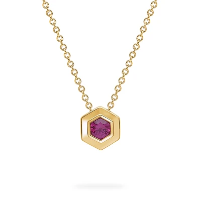 Yellow Gold Birthstone Pendant, Pink Tourmaline