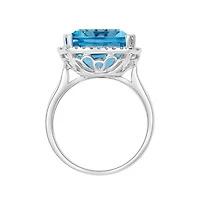 White Gold Emerald Cut Swiss Blue Topaz and Diamond Ring