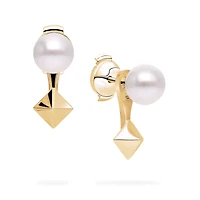 Freshwater Pearl and Stud Yellow Gold Jacket Earrings