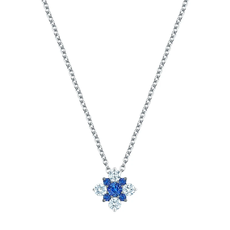 Sapphire and Diamond Square Cluster Pendant