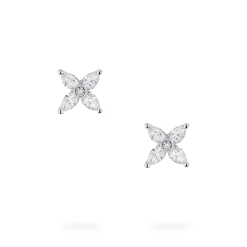 Floral Diamond Stud Earrings in White Gold