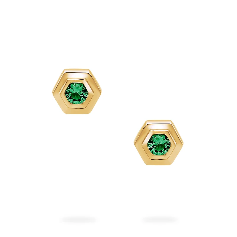 Yellow Gold Birthstone Earrings, Emerald