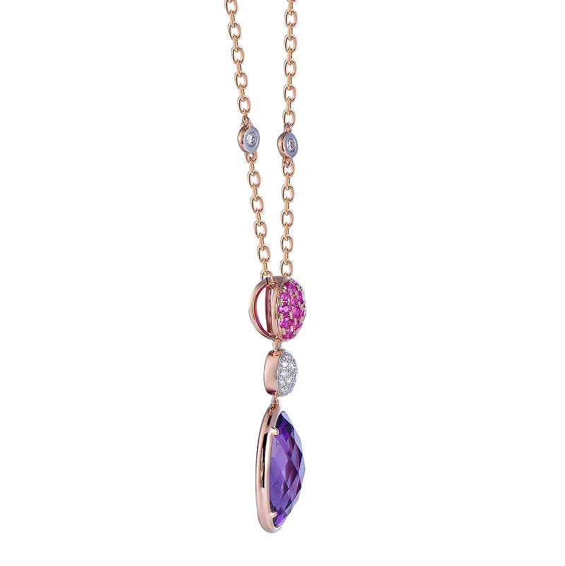 Pink Sapphire and Amethyst Pendant in Rose Gold
