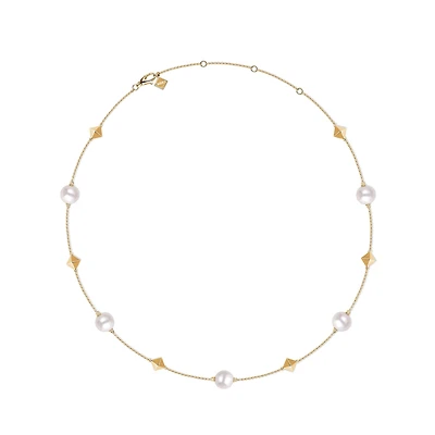 Freshwater Pearl and Stud Yellow Gold Necklace