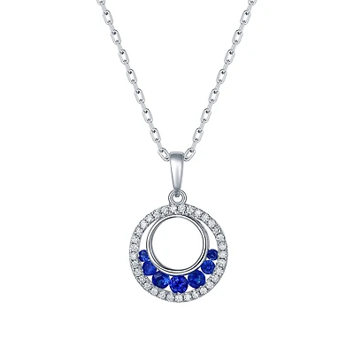 Sapphire and Diamond Round Pendant in White Gold