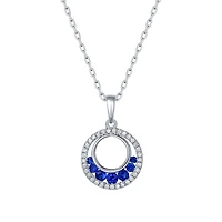 Sapphire and Diamond Round Pendant in White Gold