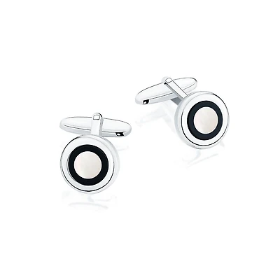 Round Mother Of Pearl and Black Onyx Cufflinks