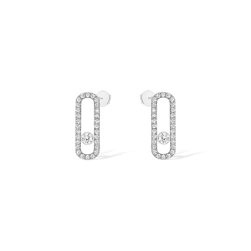 Move Uno Medium White Gold and Diamond Pavé Earrings