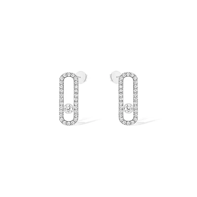 Move Uno Medium White Gold and Diamond Pavé Earrings