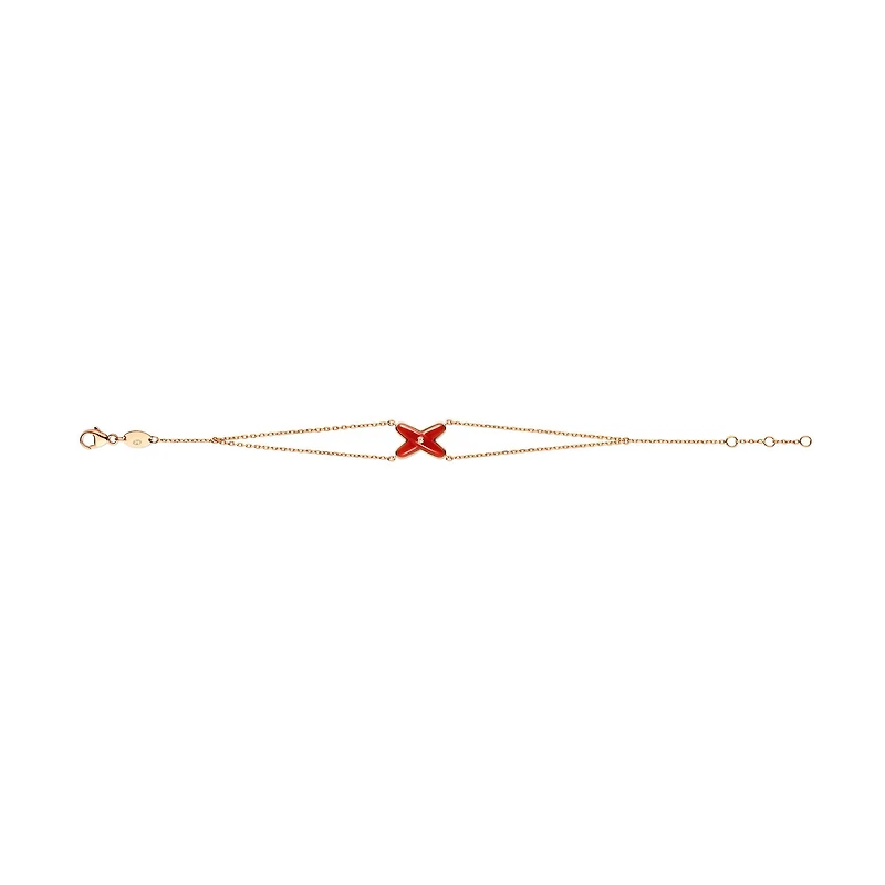 Jeux De Liens Rose Gold Carnelian and Diamond Double Chain Bracelet