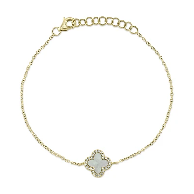 Clover Yellow Gold, Mother-of-Pearl and Diamond Pavé Bracelet