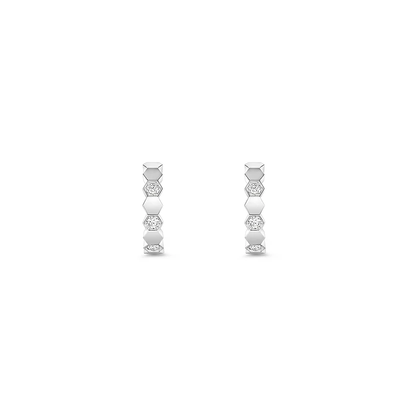 Bee de Chaumet Small White Gold and Diamond Hoop Earrings