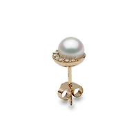Trend Yellow Gold Pearl and Diamond Stud Earrings