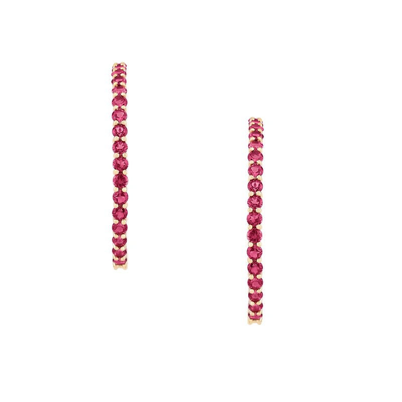 Pink Tourmaline Prong Set Hoop Earrings