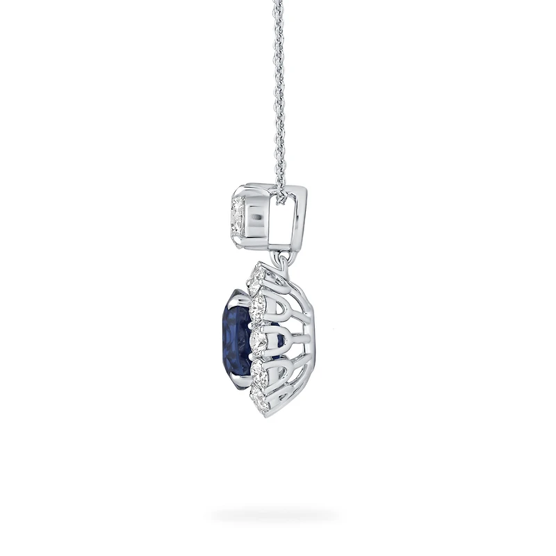 Sapphire Cushion-Cut Pendant with Diamonds in White Gold