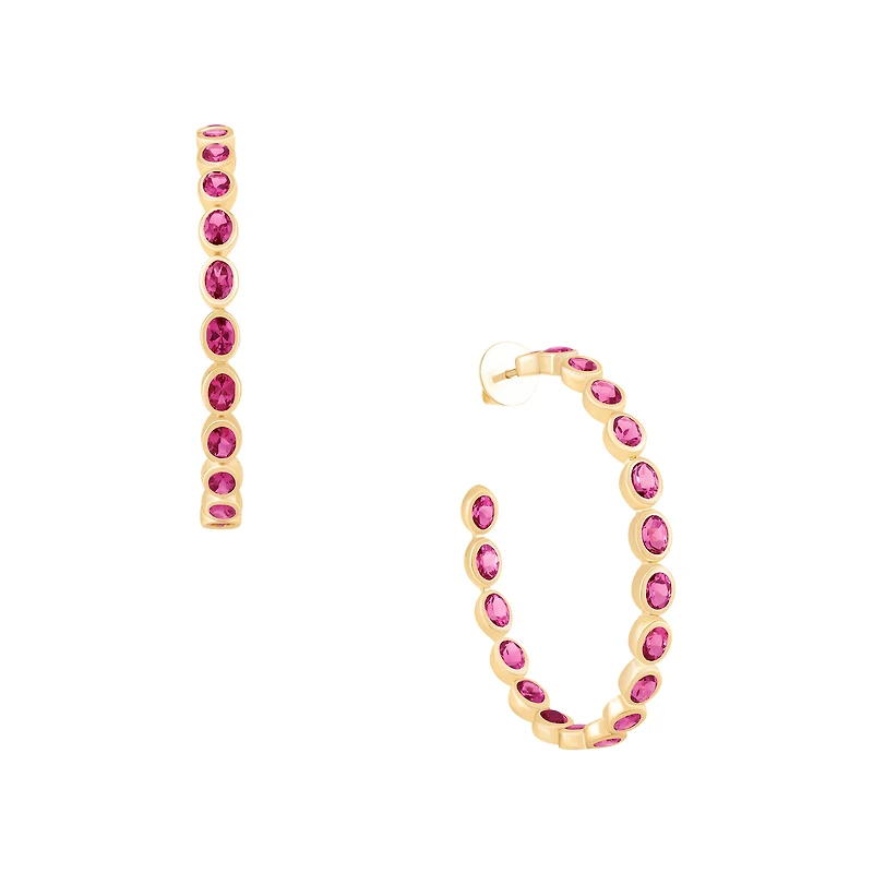 Pink Tourmaline Bezel Set Hoop Earrings