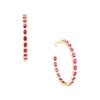 Pink Tourmaline Bezel Set Hoop Earrings