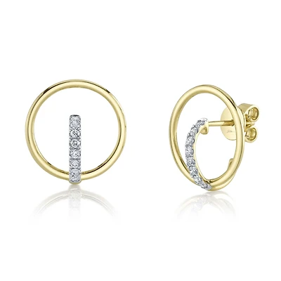 Yellow Gold and Diamond Circle Stud Earrings