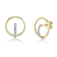 Yellow Gold and Diamond Circle Stud Earrings