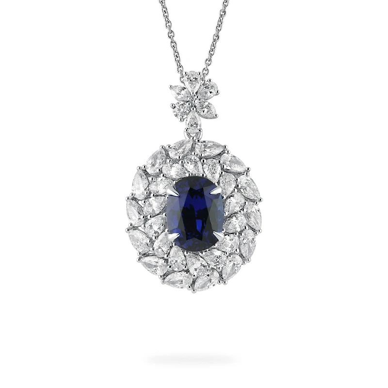 Sapphire Oval-Cut Pendant with Diamonds in White Gold