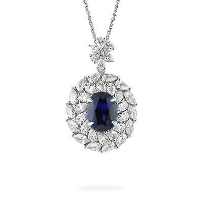Sapphire Oval-Cut Pendant with Diamonds in White Gold
