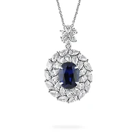 Sapphire Oval-Cut Pendant with Diamonds in White Gold