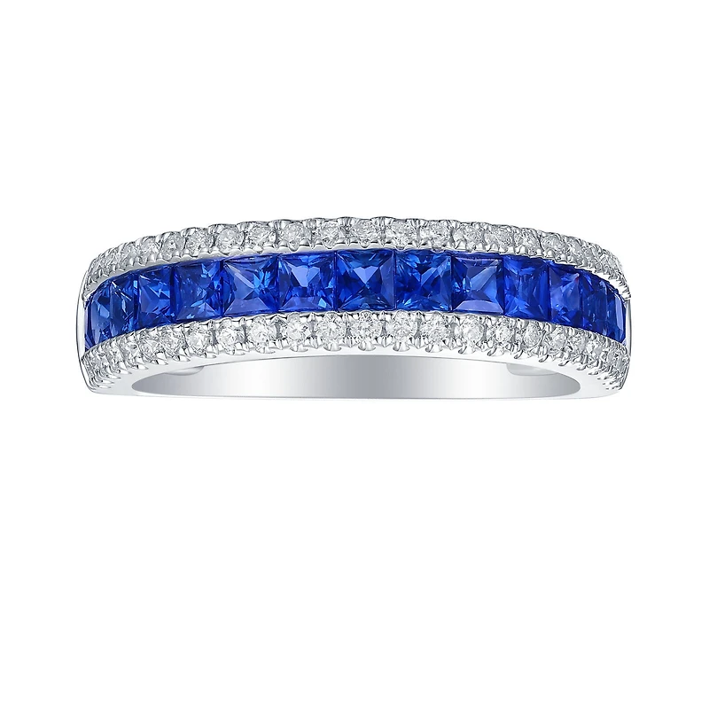 Blue Sapphire and Diamond Ring in White Gold