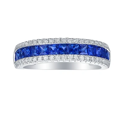 Blue Sapphire and Diamond Ring in White Gold