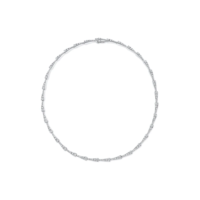White Gold and Diamond Pavé Tapered Bar Necklace