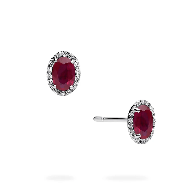 White Gold Ruby and Diamond Stud Earrings