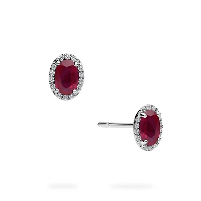 White Gold Ruby and Diamond Stud Earrings