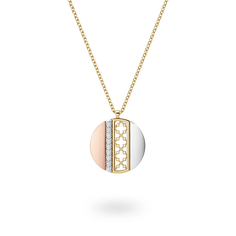 Diamond Circle Pendant Necklace, Tri-Gold