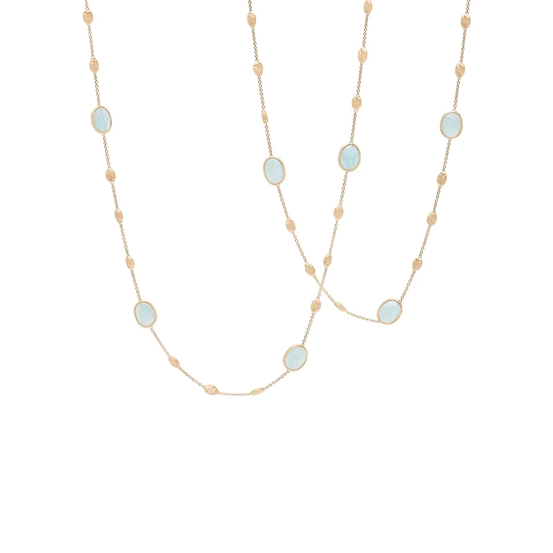 Siviglia Yellow Gold and Aquamarine Station Necklace