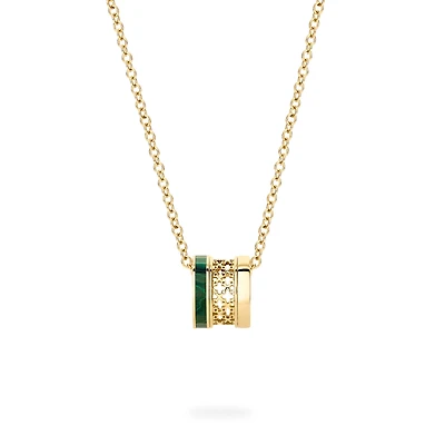 Malachite Barrel Pendant, Yellow Gold