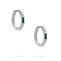 White Gold Emerald and Diamond Hoop Earrings