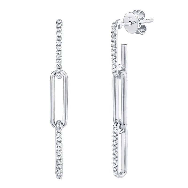 Kate White Gold and Diamond Paper Clip Link Earrings