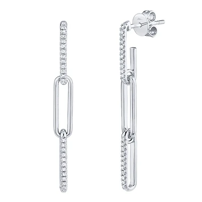 Kate White Gold and Diamond Paper Clip Link Earrings