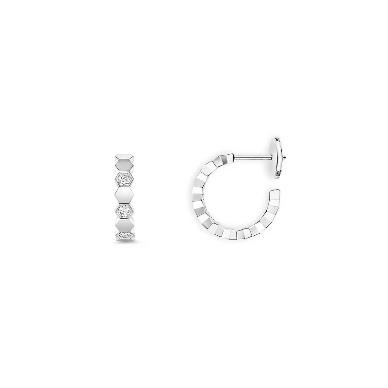 Bee de Chaumet Small White Gold and Diamond Hoop Earrings
