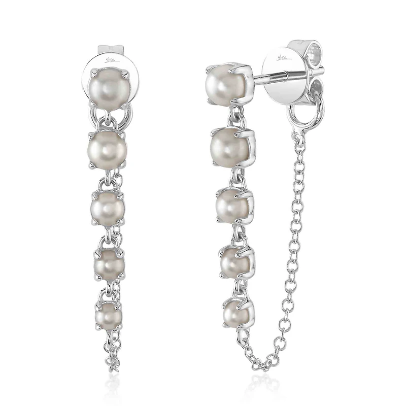 White Gold Pearl Cascade Stud Earrings