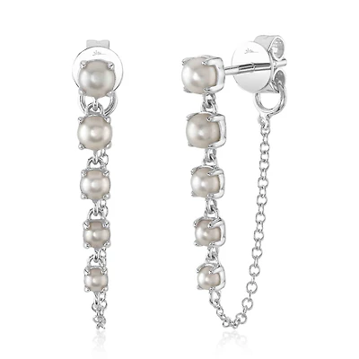 White Gold Pearl Cascade Stud Earrings