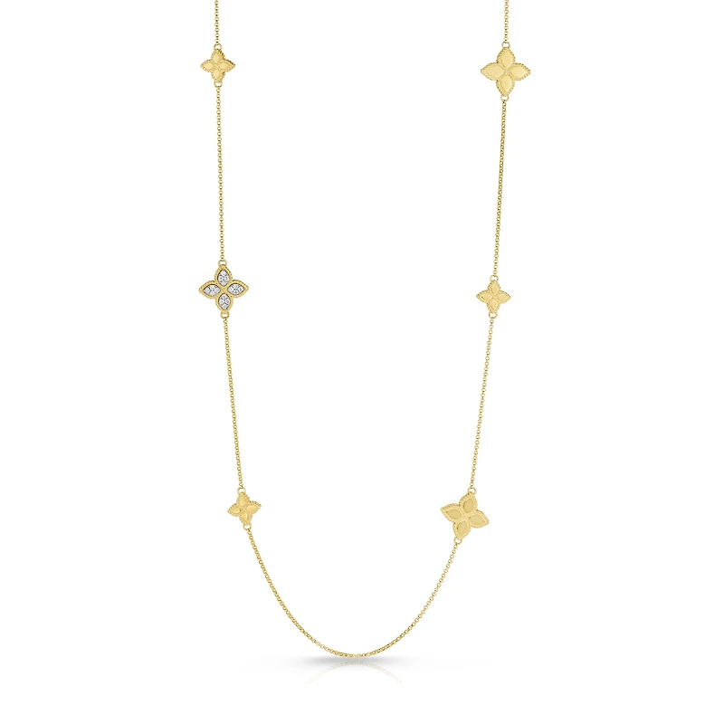 Princess Flower Yellow Gold and Diamond 6 Station Necklace