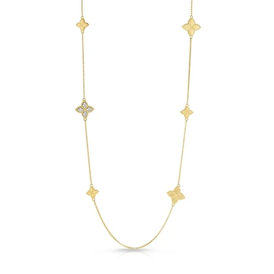 Princess Flower Yellow Gold and Diamond 6 Station Necklace