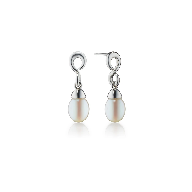 Infinite & Boundless The Twist Infinity Silver and Pearl Drop Earrings