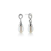 Infinite & Boundless The Twist Infinity Silver and Pearl Drop Earrings