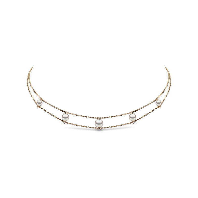 Trend Yellow Gold Pearl and Diamond Necklace