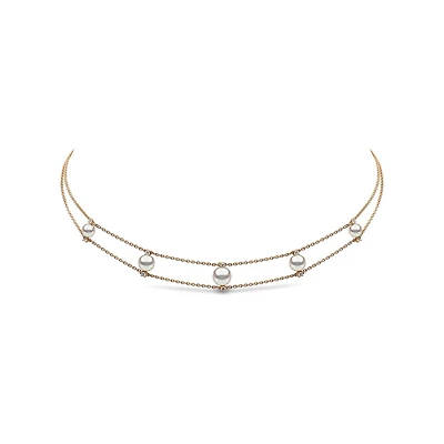 Trend Yellow Gold Pearl and Diamond Necklace