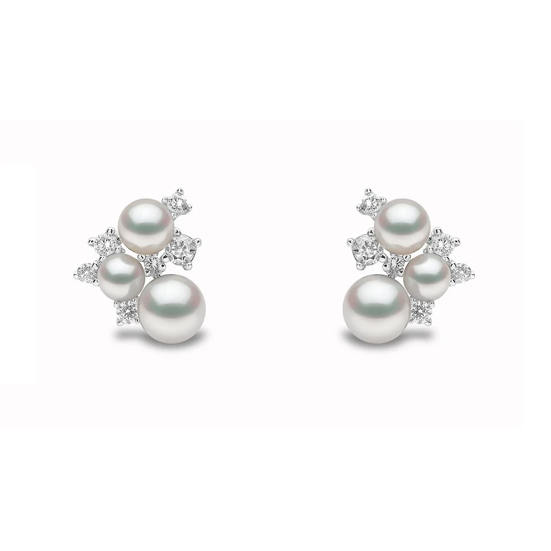 Trend White Gold Pearl and Diamond Stud Earrings