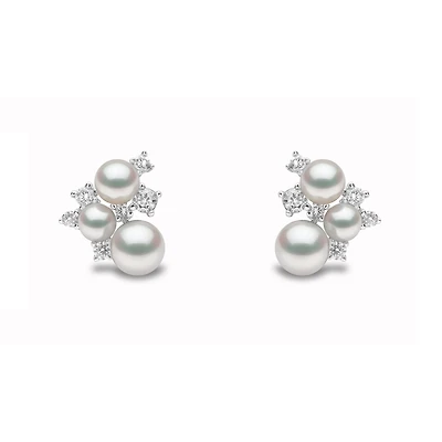 Trend White Gold Pearl and Diamond Stud Earrings